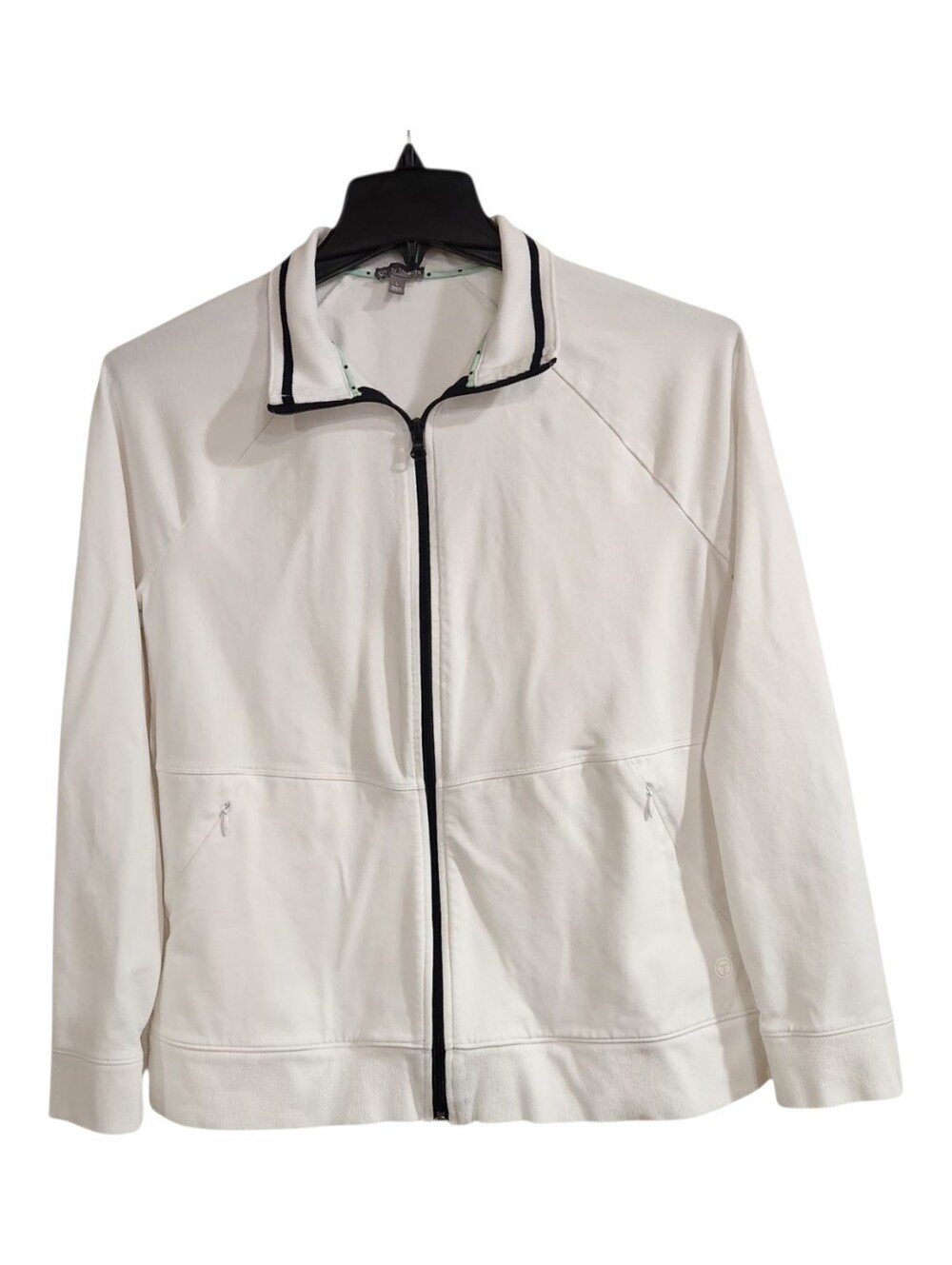 T by Talbots Womens L White Full Zip Performance Athleisure Jacket Pockets